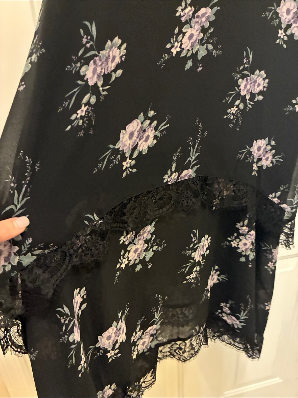 Black Floral Lace Asymmetrical Maxi Dress Whimsygoth Ruffle Size M Summer Goth - Picture 8 of 11
